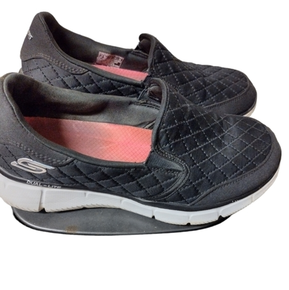Skechers Women's Black Quilted Slip-On Sneakers with White Sole